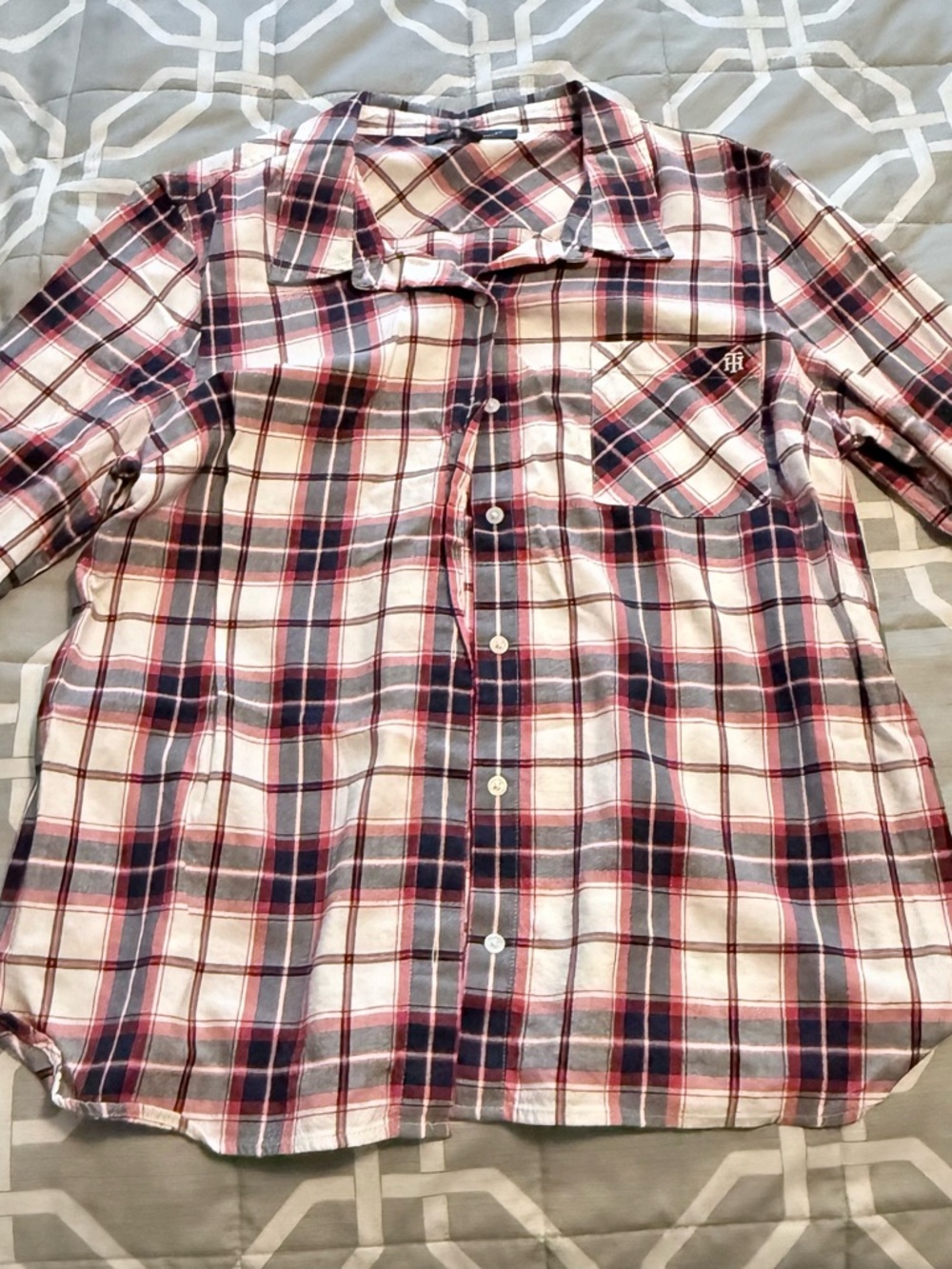 Tommy Hilfiger Women’s Plaid Button-Down Shirt in Navy, Red & White